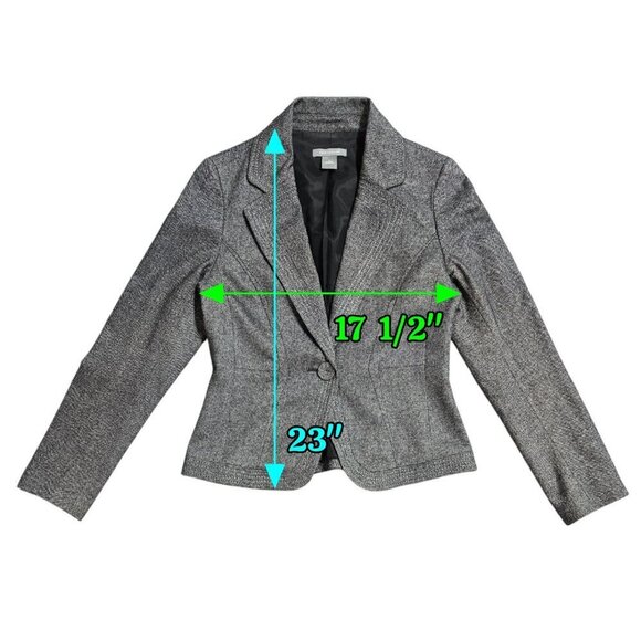 Ann Taylor Virgin Wool Blend Gray One Button Blazer Contrast Stitching Preppy - Picture 3 of 10